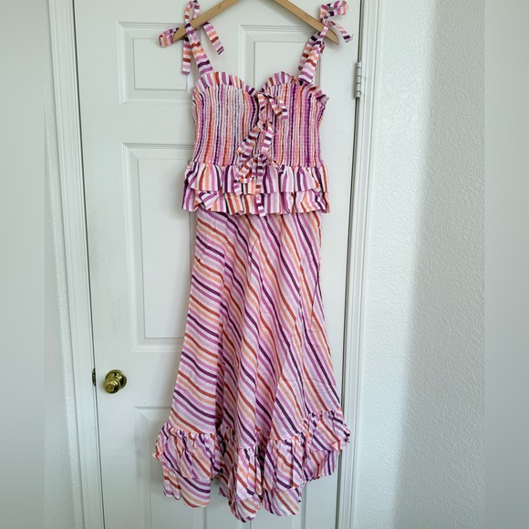 CeliaB Paula Striped Maxi Dress Pink Purple Orange White M NWT - Picture 2 of 11